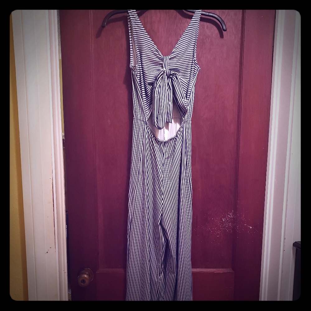 Blue and White Stripe Jumpsuit